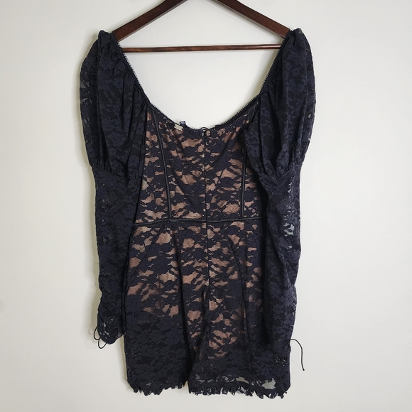 For Love & Lemons Violetta Black Lace Puff Sleeve Cocktail Dress Med Night Out - Picture 10 of 16